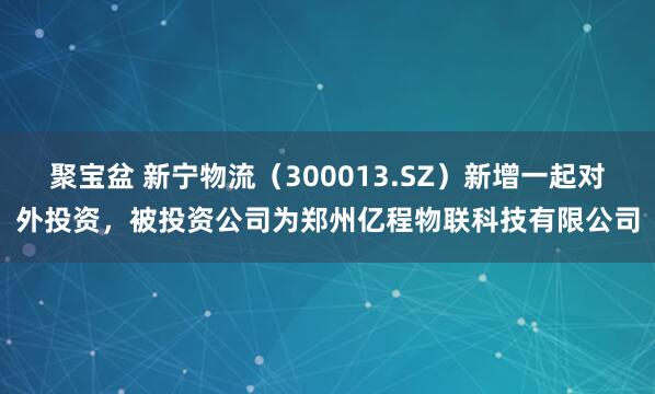 聚宝盆 新宁物流（300013.SZ）新增一起对外投资，被投资公司为郑州亿程物联科技有限公司